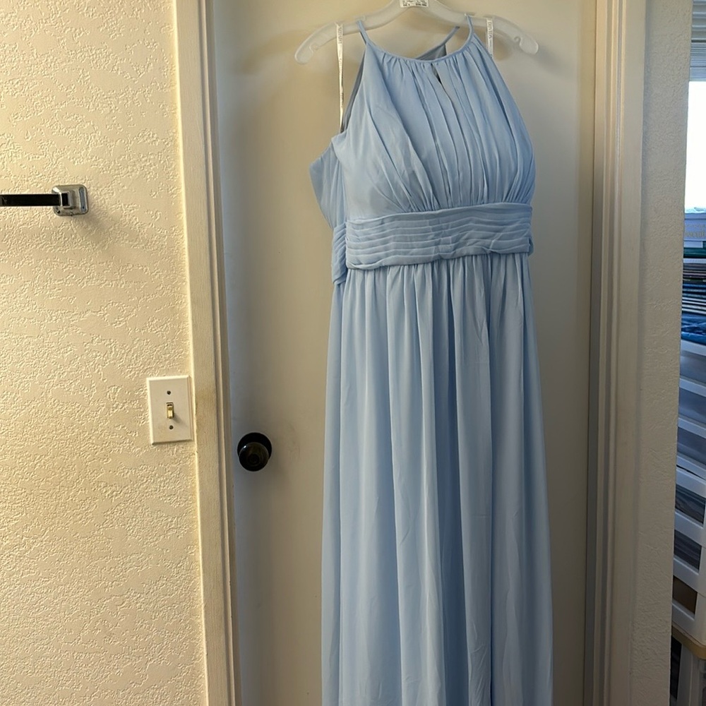 David’s Bridal Size 18 Ice Blue Long Chiffon Highneck Bridesmaid Dress